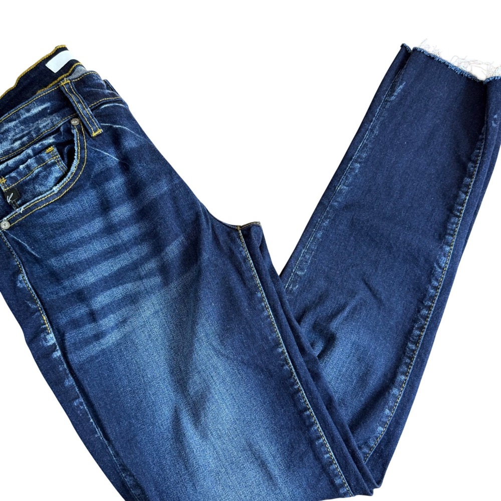 Kancan‎ Dark Wash Skinny Jeans Distressed Ripped Raw Hem Women's Size 11